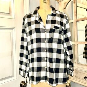 Land’s End Women’s Black & White Buffalo Plaid Pajama/Lounge Set Large Cozy